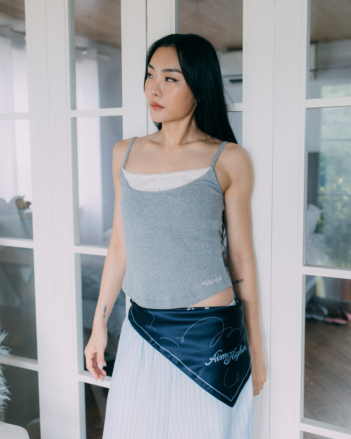 Aim Higher Club Core Layered Camisole/ Grey-Off White