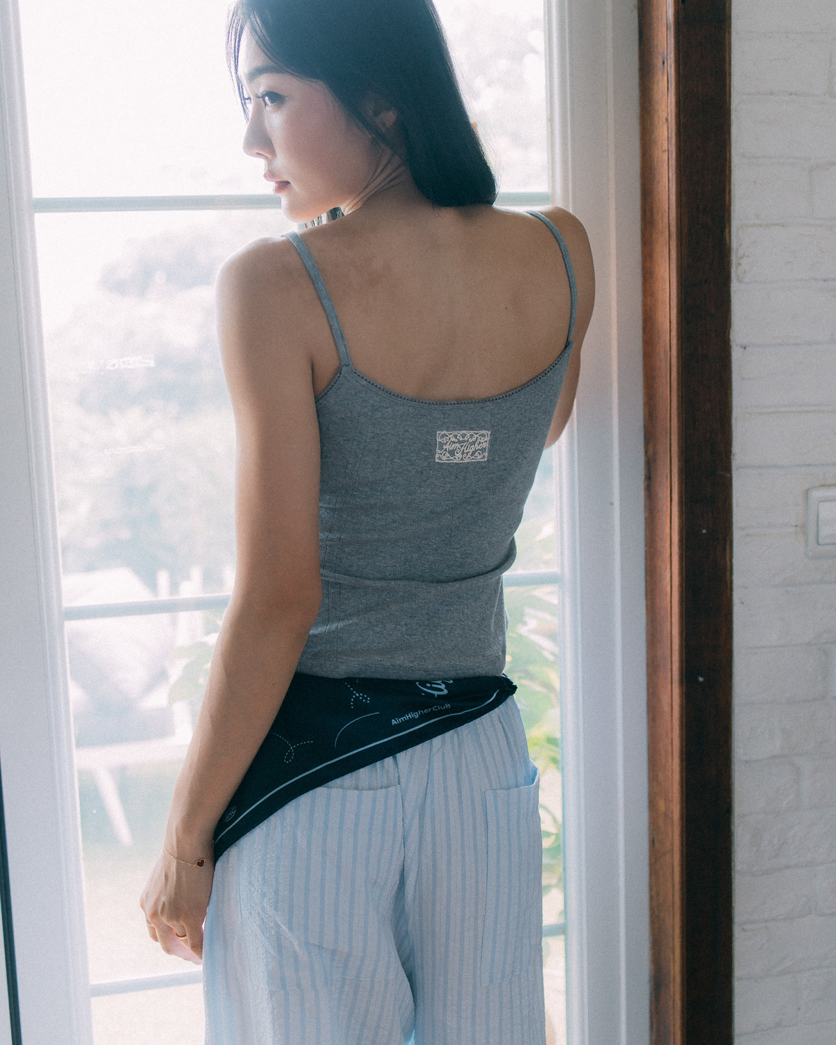 Aim Higher Club Core Layered Camisole/ Grey-Off White