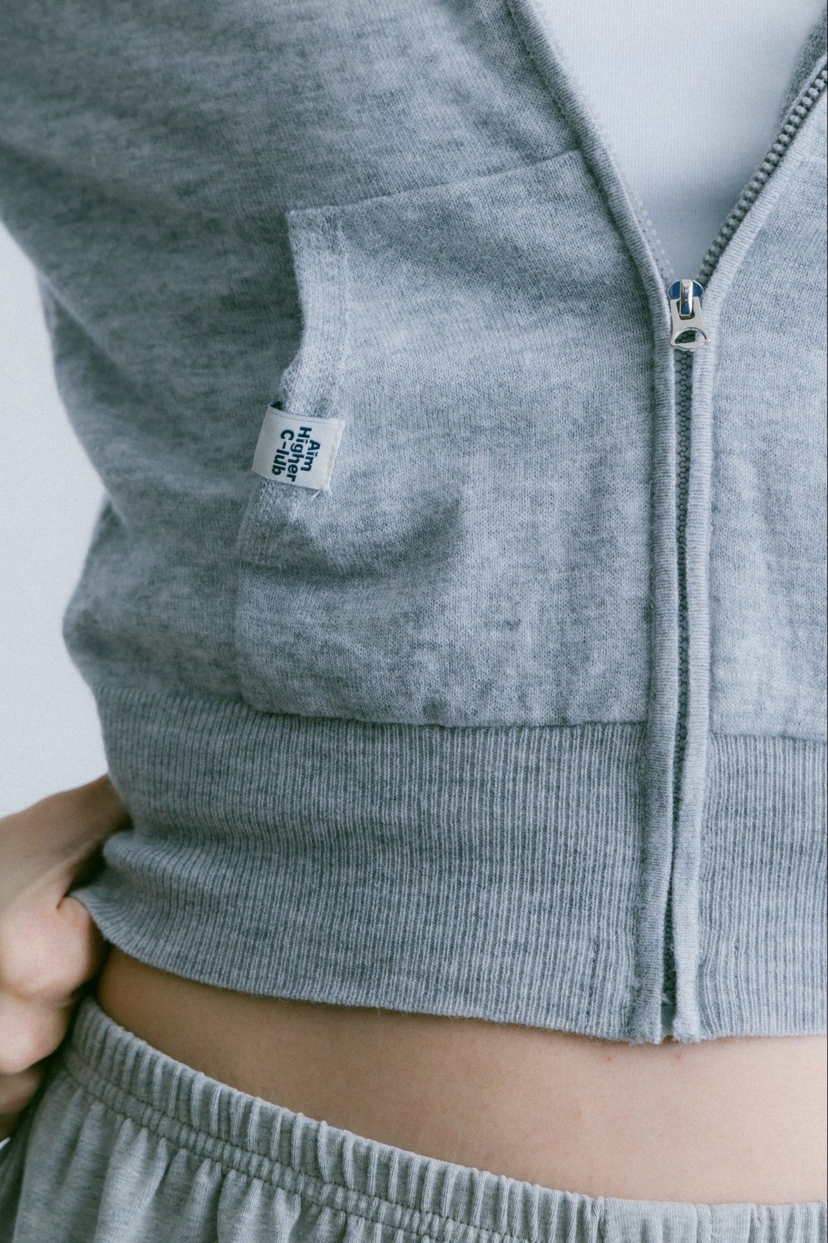Aim Higher Club Essential Hooded Zip-Up Merino Cardigan/ Flecking Grey