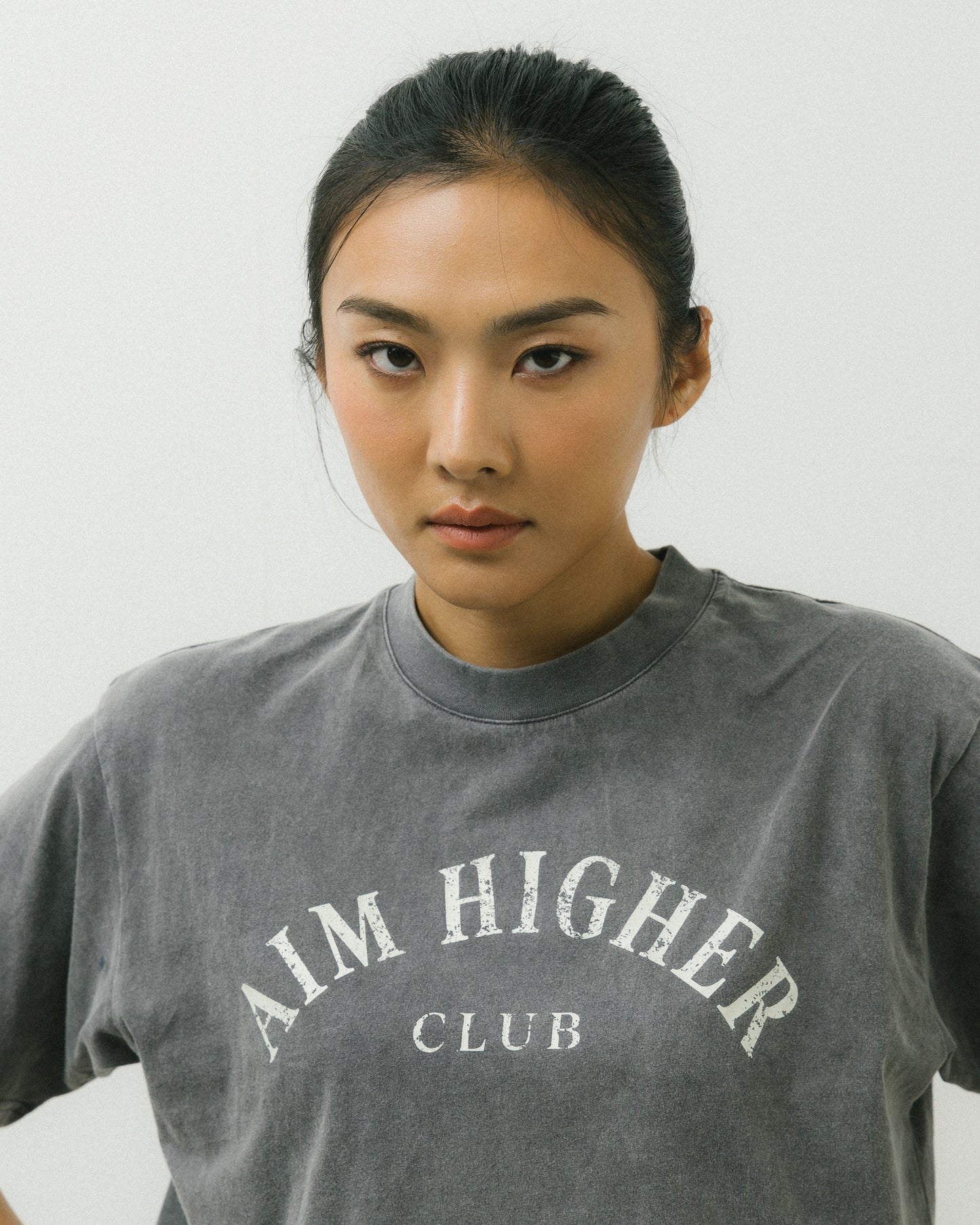 Aim Higher Club Basic Crop Tee/ Washed Charcoal