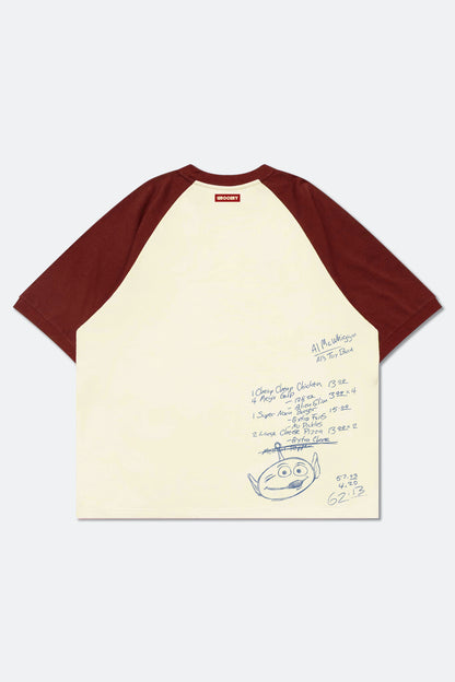 GROCERY | TARMAC | TOY STORY PIZZA PLANET HAND DRAWN RAGLAN TEE/ RED & IVORY