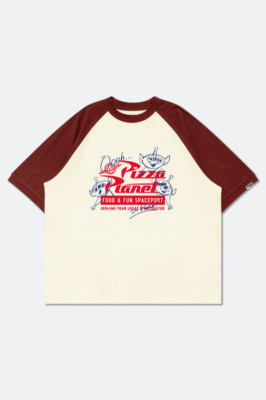 GROCERY | TARMAC | TOY STORY PIZZA PLANET HAND DRAWN RAGLAN TEE/ RED & IVORY