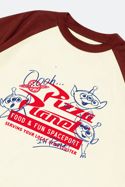 GROCERY | TARMAC | TOY STORY KIDS PIZZA PLANET HAND DRAWN RAGLAN TEE/ RED & IVORY