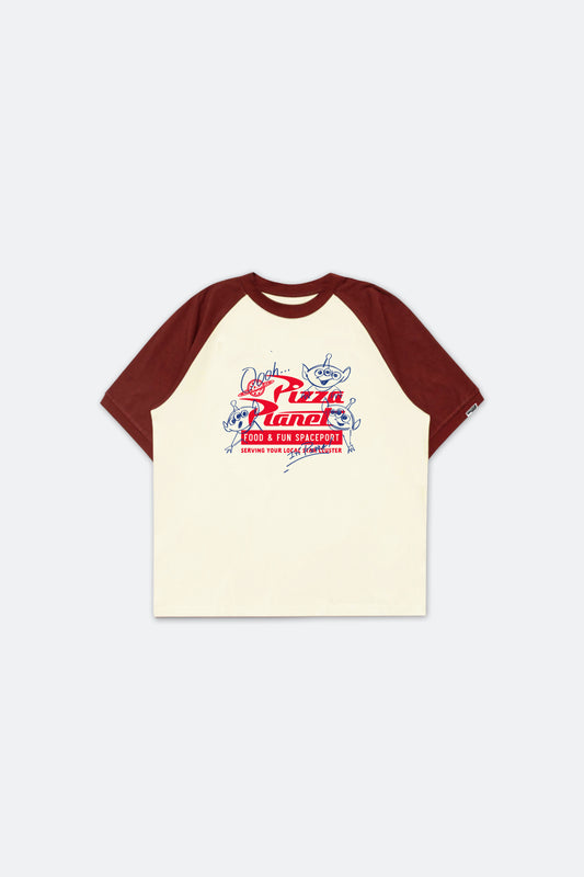 GROCERY | TARMAC | TOY STORY KIDS PIZZA PLANET HAND DRAWN RAGLAN TEE/ RED & IVORY