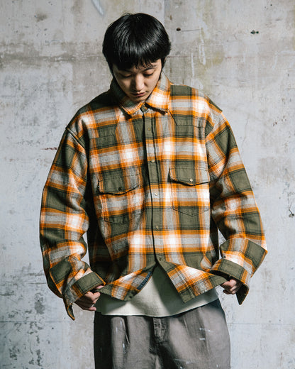 GROCERY DOUBLE POCKET FLANNEL SHIRT/ BROWN & ORANGE