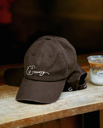 GROCERY X CUMA CAFE WASHED LOGO CAP/ BROWN