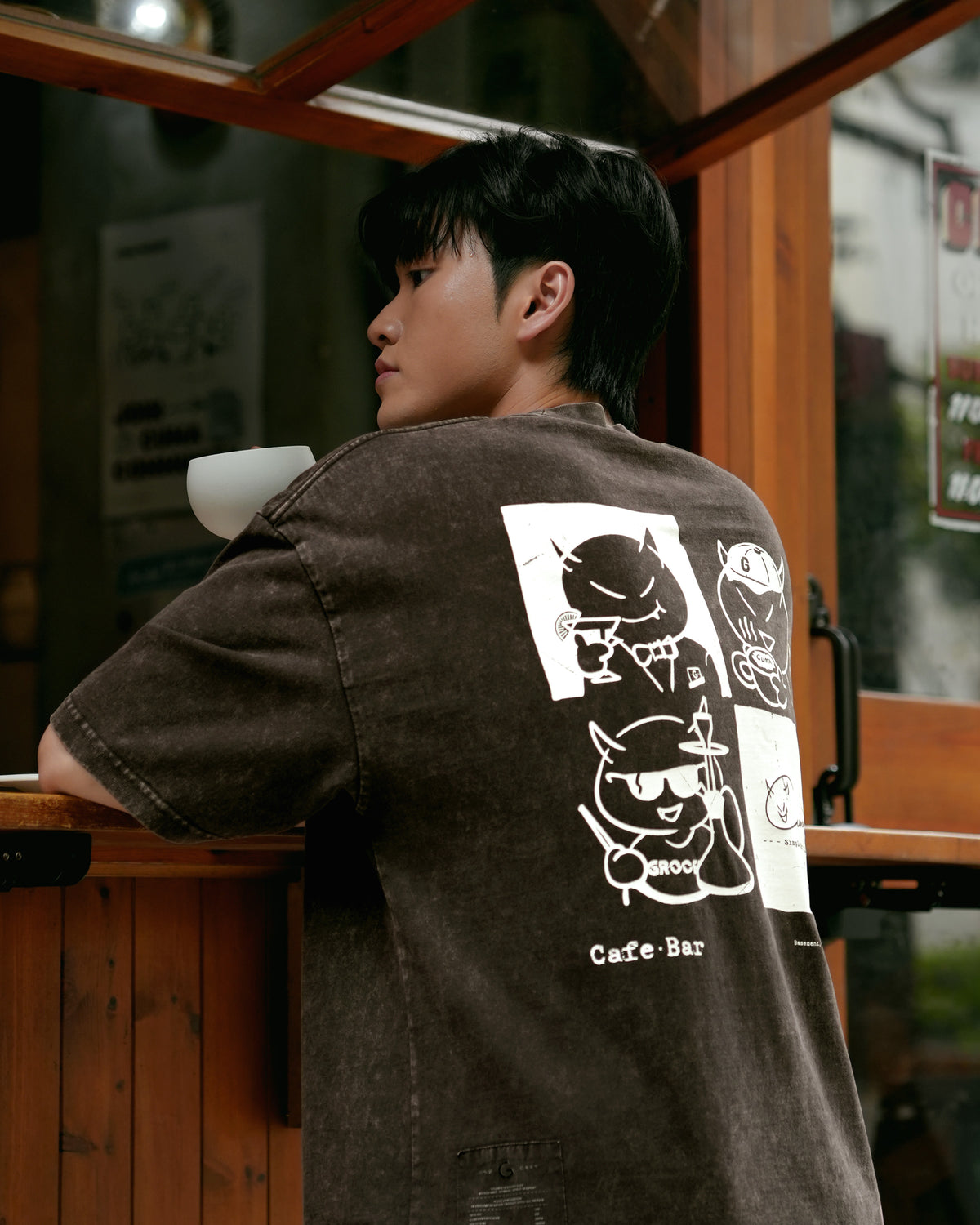 GROCERY X CUMA CAFE WASHED GRAPHIC TEE/ BROWN
