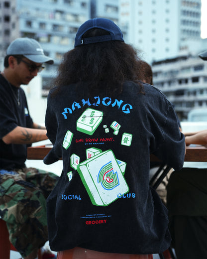 GROCERY x MR. MAHJONG WASHED GRAPHIC TEE/ BLACK