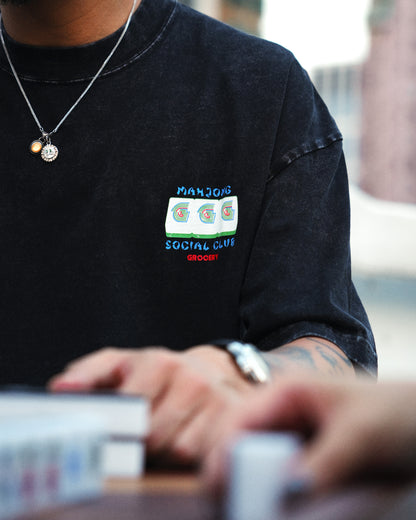 GROCERY x MR. MAHJONG WASHED GRAPHIC TEE/ BLACK