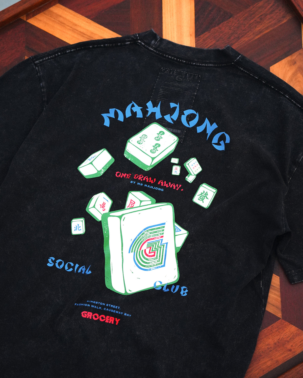 GROCERY x MR. MAHJONG WASHED GRAPHIC TEE/ BLACK