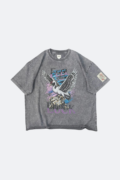 CLUB STUBBORN X OLDSOILISM THE LUCKY CRANE TEE/ WASHED GREY