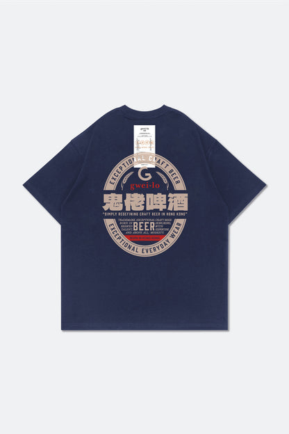 GROCERY x GWEILO BEER GRAPHIC INVOICE BOXY TEE/ NAVY