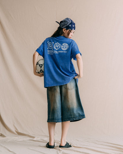 GROCERY DAILY ESSENTIALS WASHED GRAPHIC BOXY TEE/ BLUE