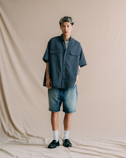 GROCERY DOUBLE POCKET SHORT SLEEVE CHECK SHIRT/ NAVY