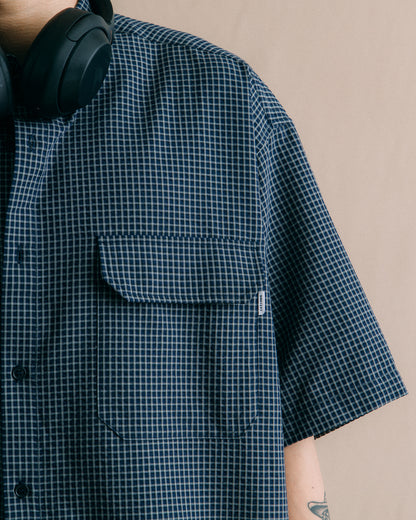 GROCERY DOUBLE POCKET SHORT SLEEVE CHECK SHIRT/ NAVY
