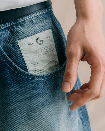 GROCERY G LOGO WASHED DENIM SHORTS/ FADED BLUE