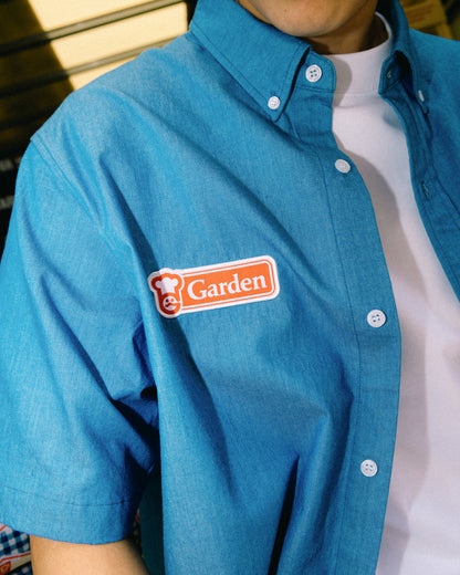 GARDEN X GROCERY PATCH SHORT SLEEVE POCKET SHIRT/ BLUE