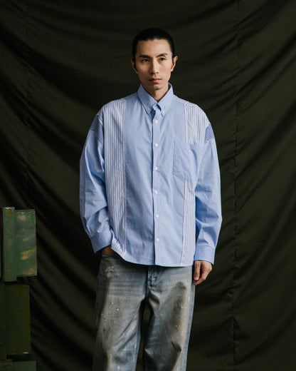 GROCERY MULTI STRIPE PANEL OVERSIZED SHIRT/ BLUE