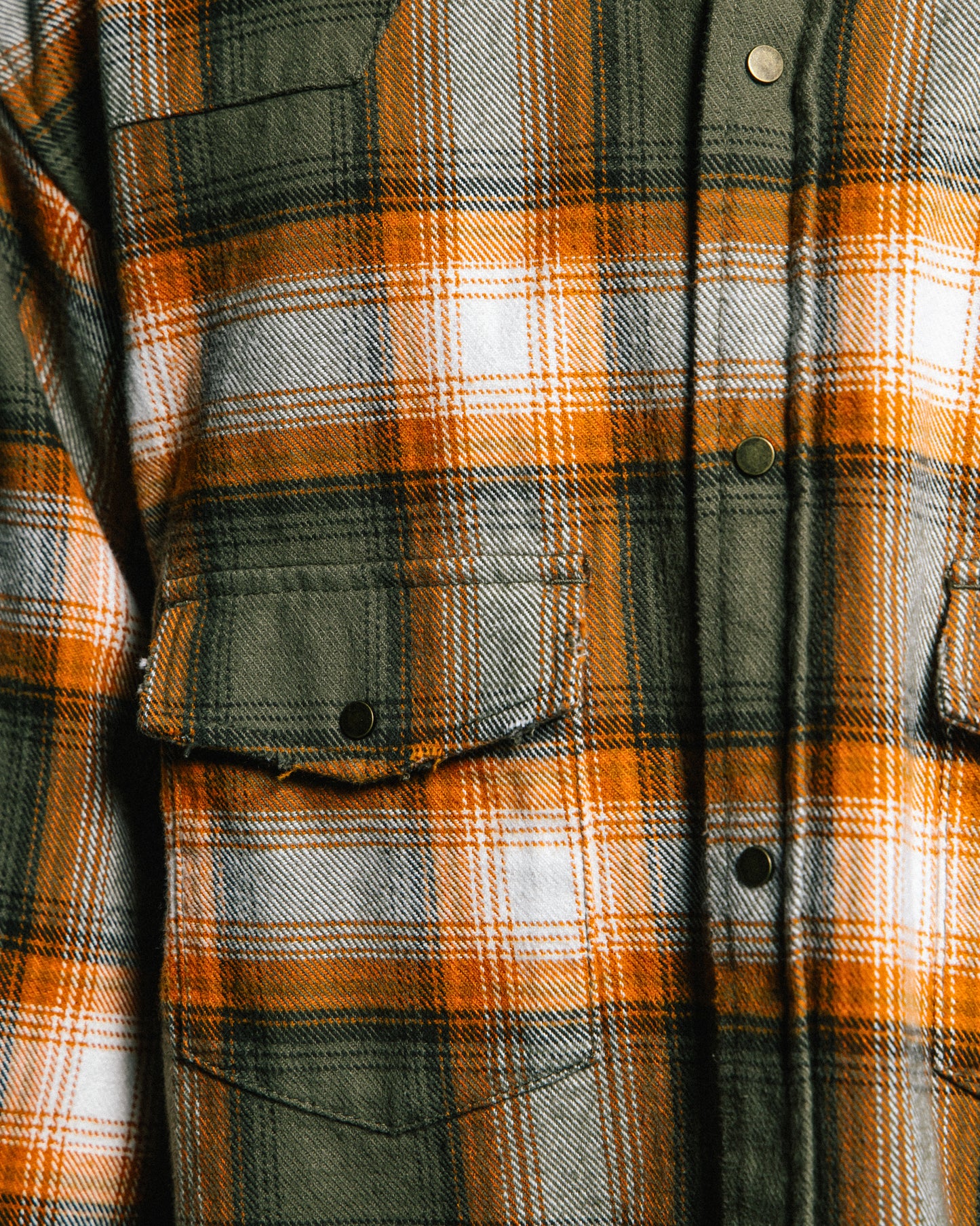 GROCERY DOUBLE POCKET FLANNEL SHIRT/ BROWN & ORANGE