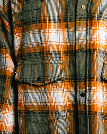 GROCERY DOUBLE POCKET FLANNEL SHIRT/ BROWN & ORANGE