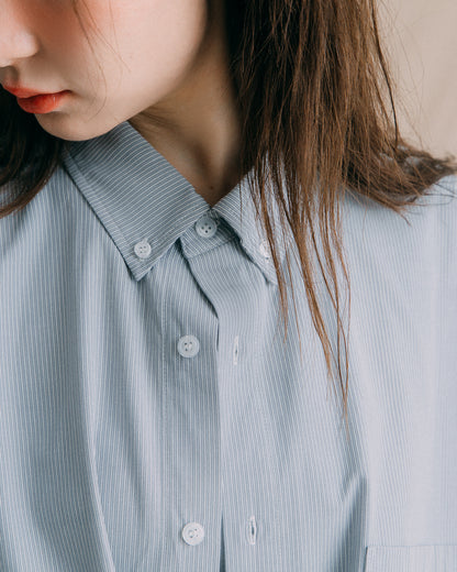 GROCERY POCKET SHORT SLEEVE STRIPE SHIRT/ GREY