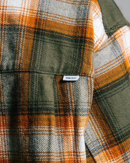 GROCERY DOUBLE POCKET FLANNEL SHIRT/ BROWN & ORANGE