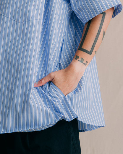 GROCERY POCKET SHORT SLEEVE MULTI STRIPE SHIRT/ BLUE