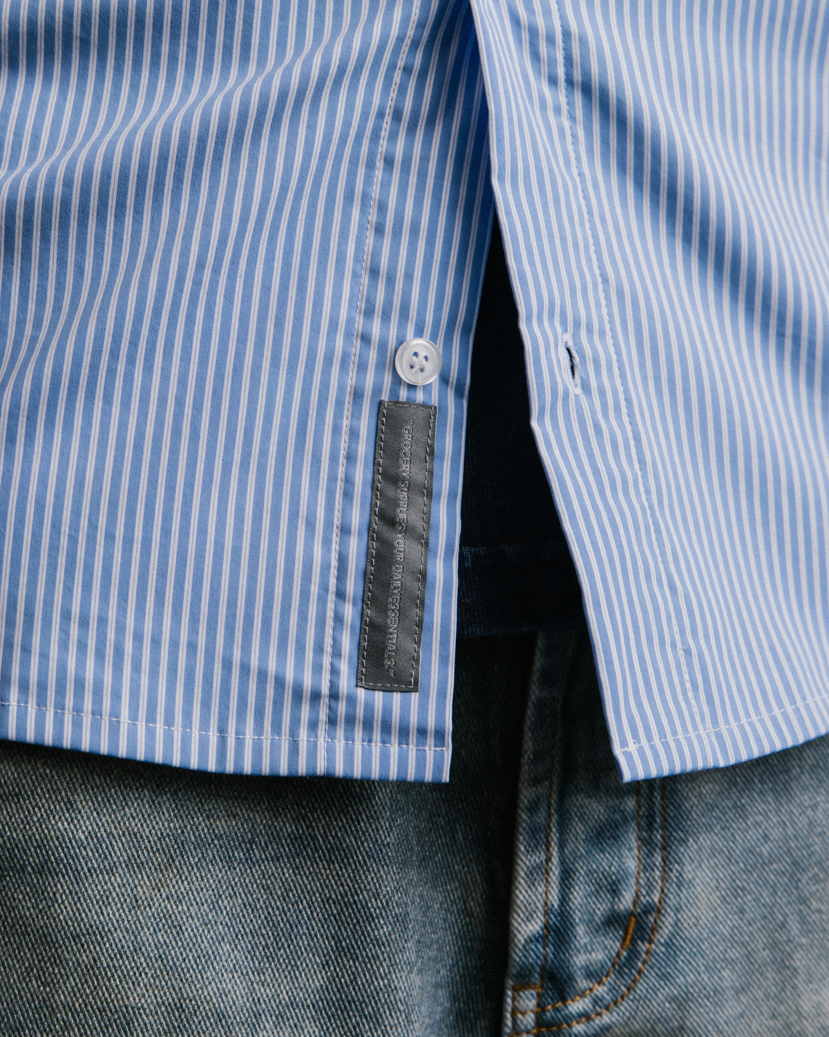 GROCERY MULTI STRIPE PANEL OVERSIZED SHIRT/ BLUE