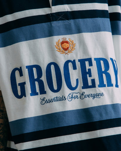 GROCERY COLLEGE LOGO STRIPE POLO SHIRT/ CREAM & NAVY