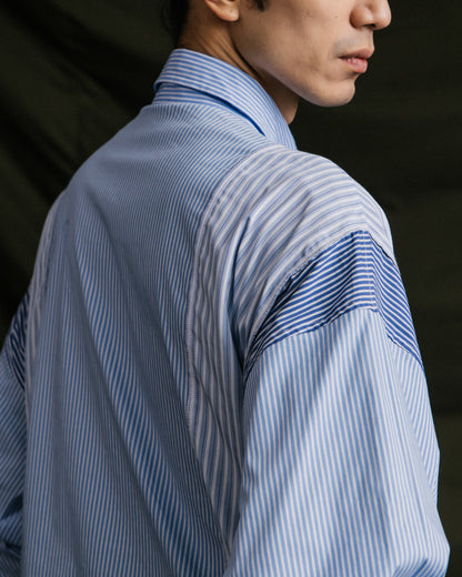 GROCERY MULTI STRIPE PANEL OVERSIZED SHIRT/ BLUE