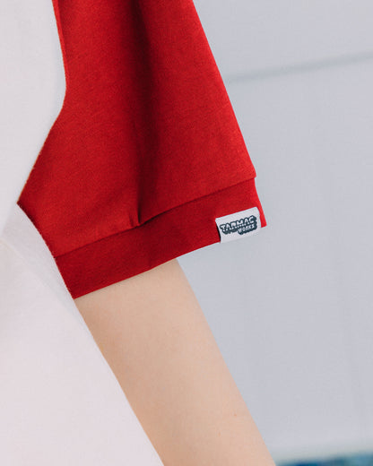 GROCERY | TARMAC | TOY STORY PIZZA PLANET HAND DRAWN RAGLAN TEE/ RED & IVORY