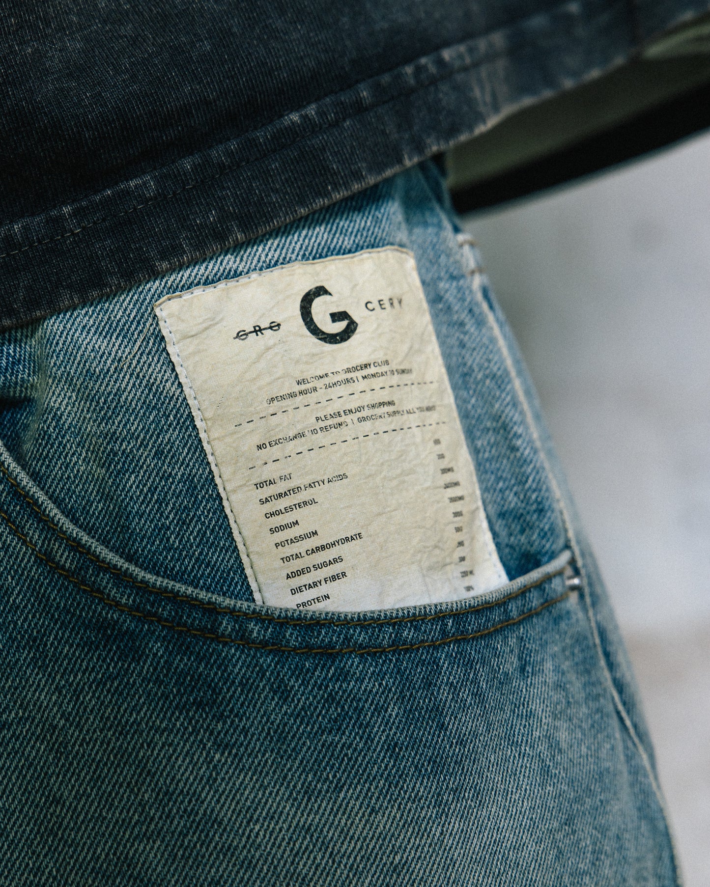 GROCERY PATCH DESTROY DIRTY WASHED BAGGY JEANS/ LIGHT BLUE