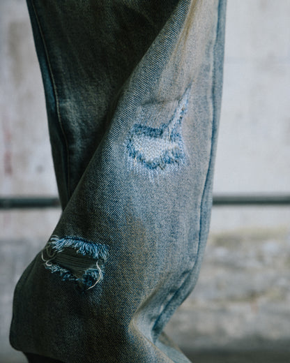GROCERY PATCH DESTROY DIRTY WASHED BAGGY JEANS/ LIGHT BLUE
