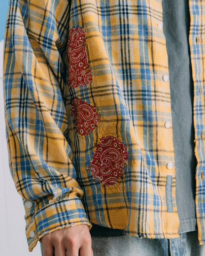 GROCERY | TARMAC | TOY STORY DESTROYED PATCHWORK CHECK SHIRT/ YELLOW