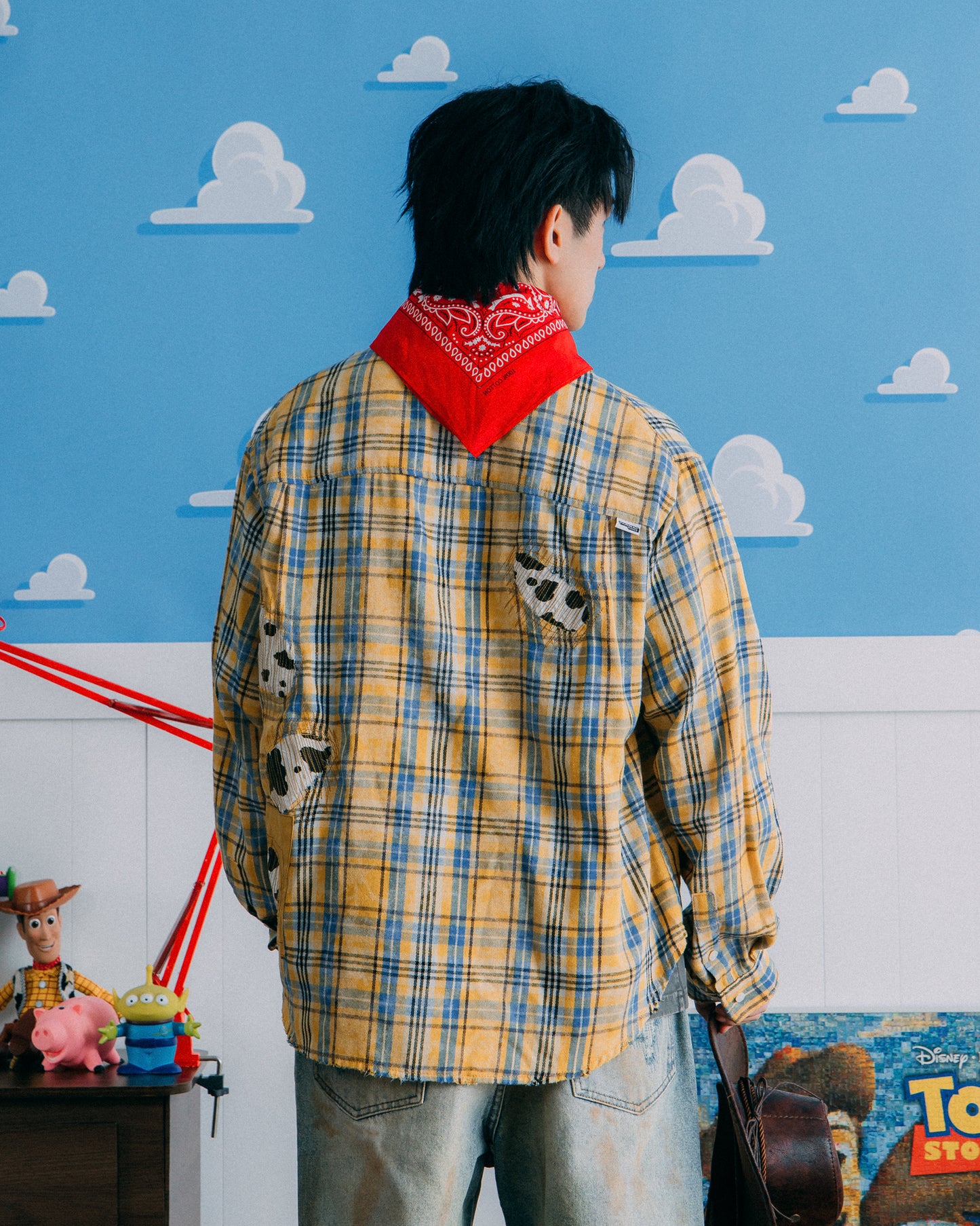GROCERY | TARMAC | TOY STORY DESTROYED PATCHWORK CHECK SHIRT/ YELLOW