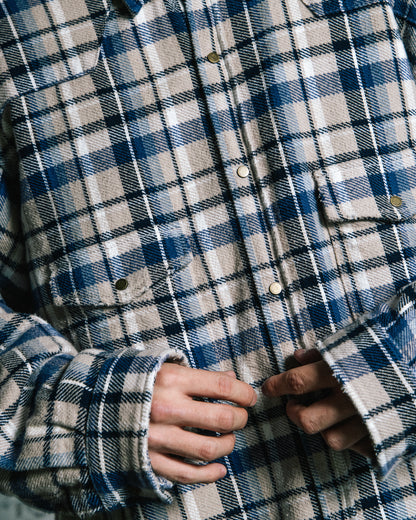 GROCERY DOUBLE POCKET FLANNEL SHIRT/ BEIGE & NAVY