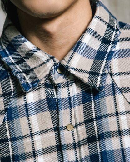 GROCERY DOUBLE POCKET FLANNEL SHIRT/ BEIGE & NAVY