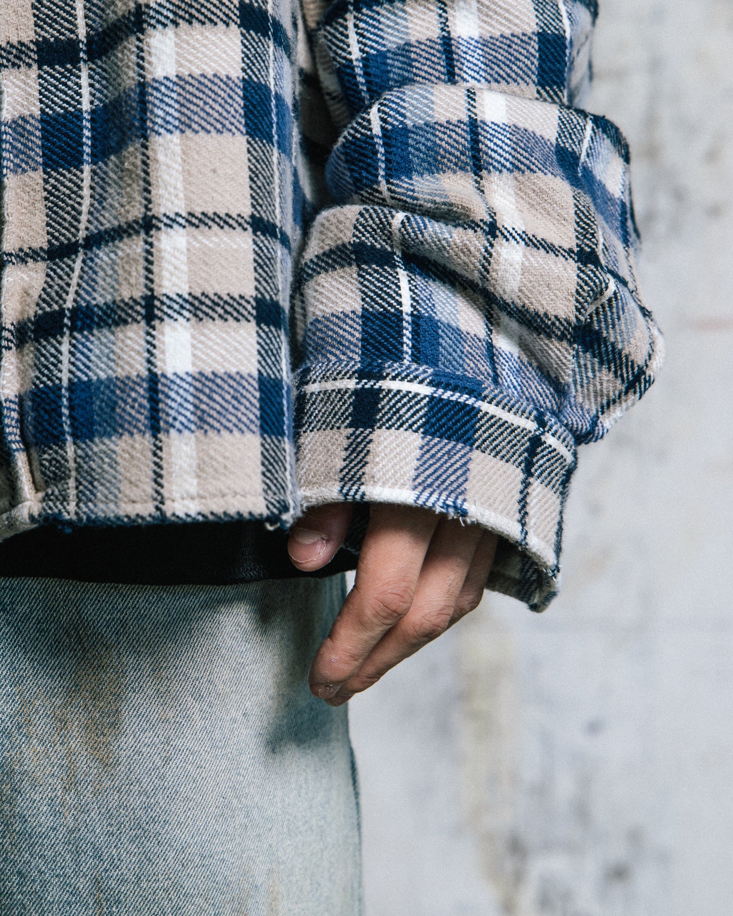 GROCERY DOUBLE POCKET FLANNEL SHIRT/ BEIGE & NAVY
