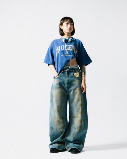 GROCERY VINTAGE COLLEGE LOGO WASHED BOXY TEE/ PURPLE