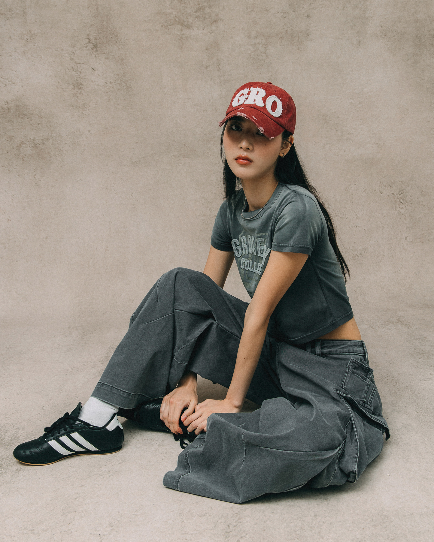 GROCERY WASHED WIDE LEG CARGO PANTS/ STONE