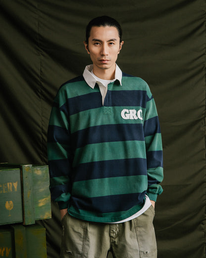 GROCERY PATCH LOGO LONG SLEEVE RUGBY SHIRT/ GREEN & NAVY