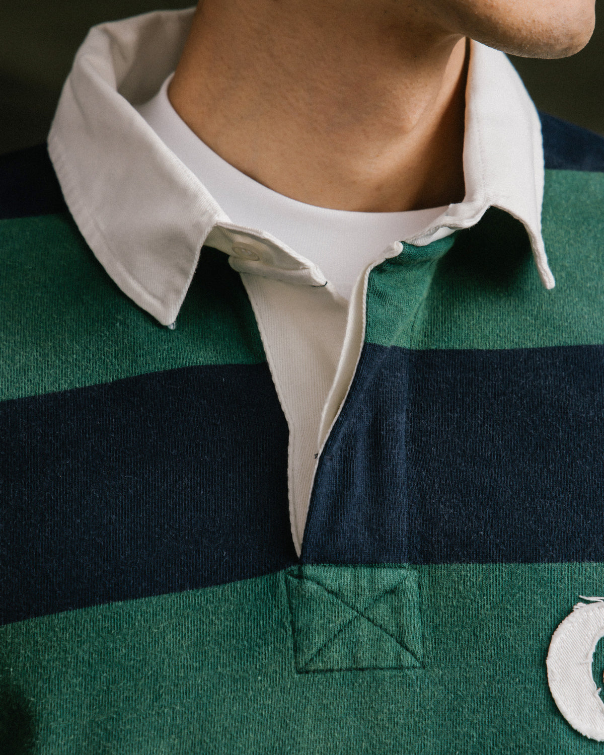 GROCERY PATCH LOGO LONG SLEEVE RUGBY SHIRT/ GREEN & NAVY