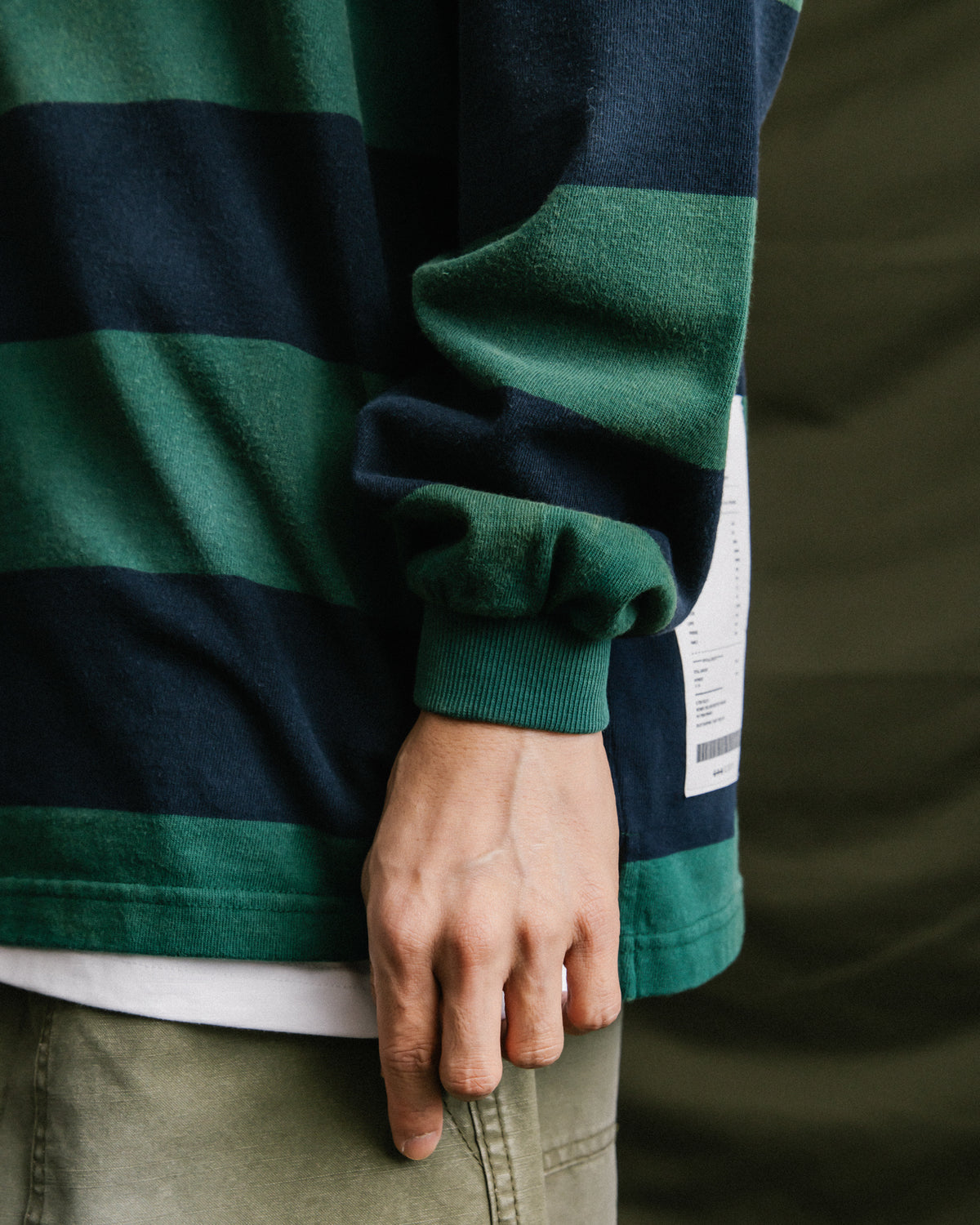 GROCERY PATCH LOGO LONG SLEEVE RUGBY SHIRT/ GREEN & NAVY