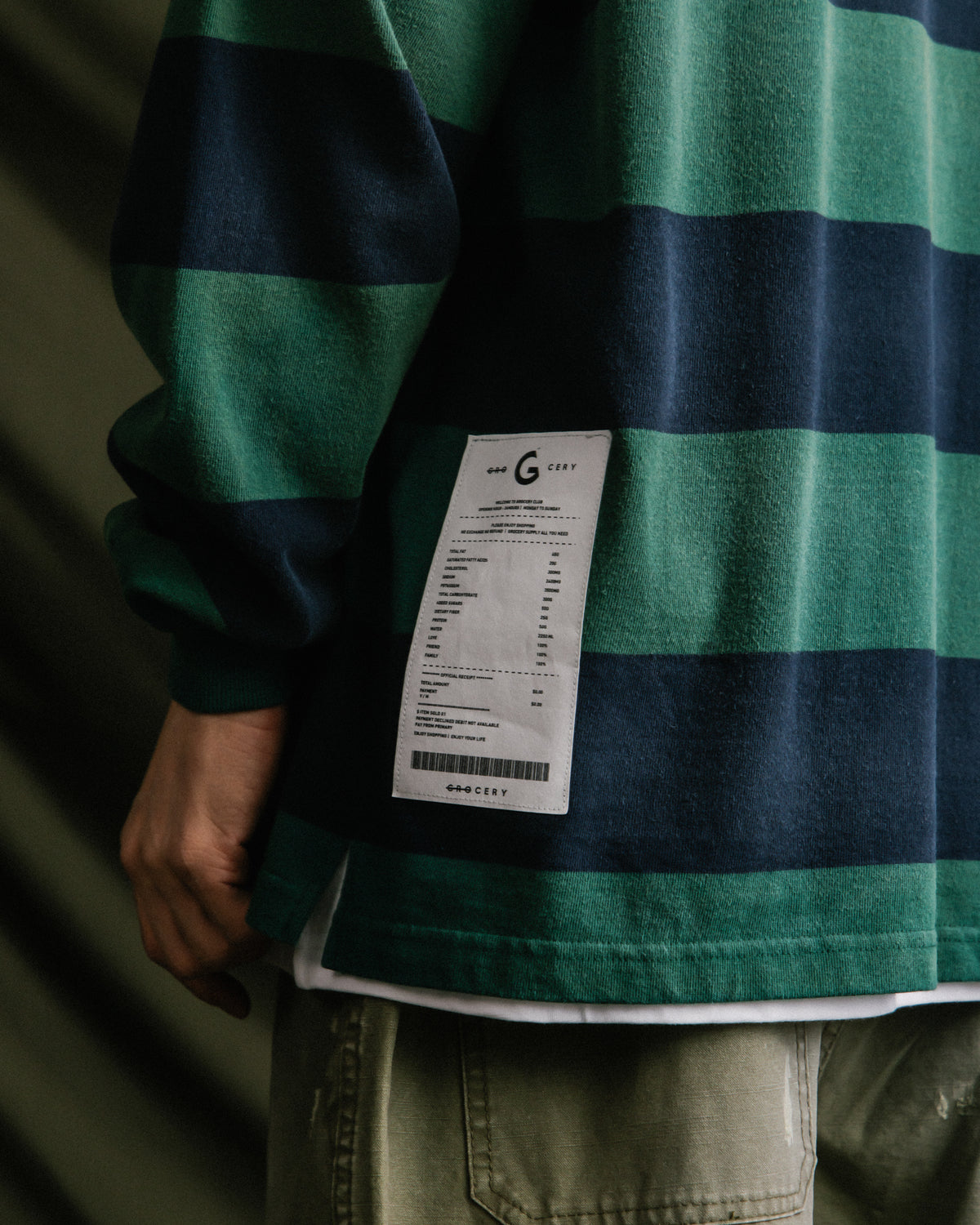 GROCERY PATCH LOGO LONG SLEEVE RUGBY SHIRT/ GREEN & NAVY