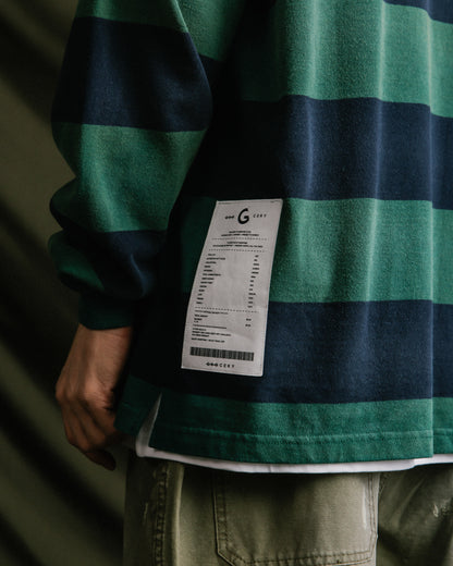 GROCERY PATCH LOGO LONG SLEEVE RUGBY SHIRT/ GREEN & NAVY
