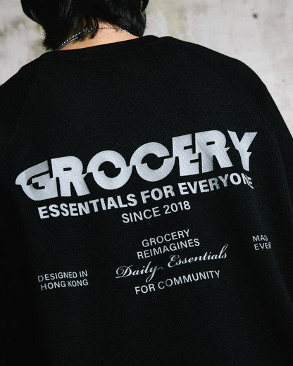 GROCERY LOGO WAFFLE LONG TOP/ BLACK