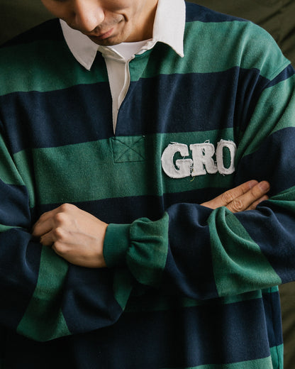 GROCERY PATCH LOGO LONG SLEEVE RUGBY SHIRT/ GREEN & NAVY