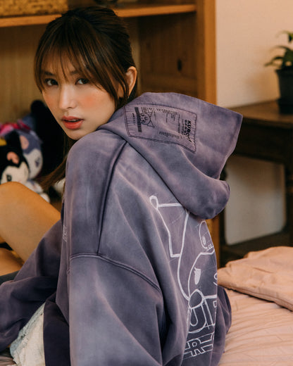GROCERY | KUROMI SKETCH KUROMI WASHED GRAPHIC HOODIE/ WASHED PURPLE