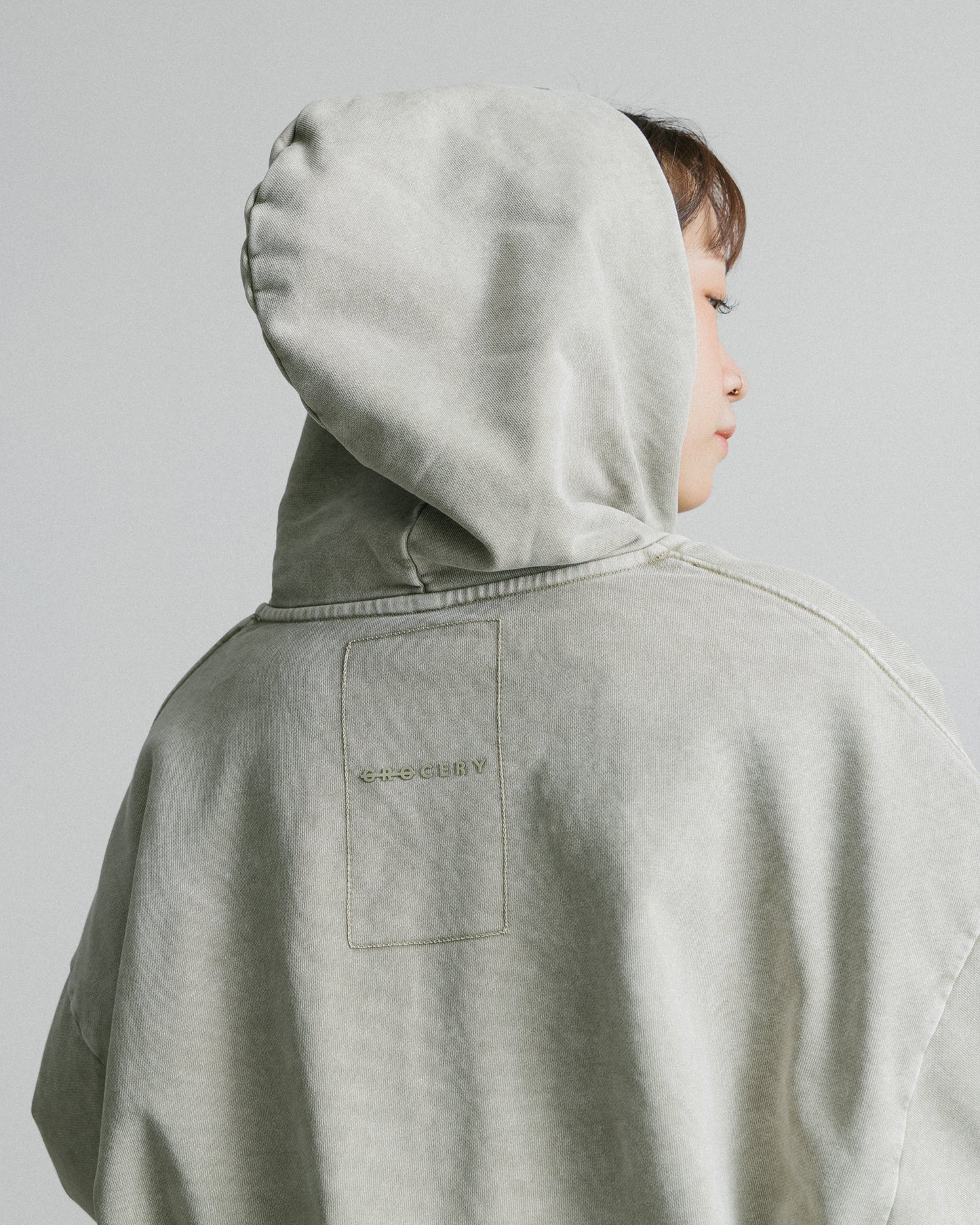 GROCERY BASIC WASHED ZIP UP HOODIE/ GREY OLIVE