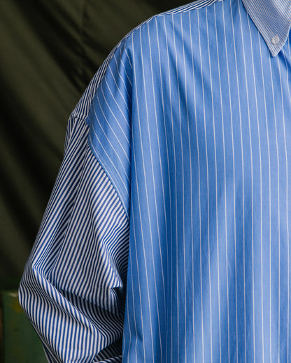GROCERY MIX STRIPE PANEL OVERSIZED SHIRT/ BLUE & GREY
